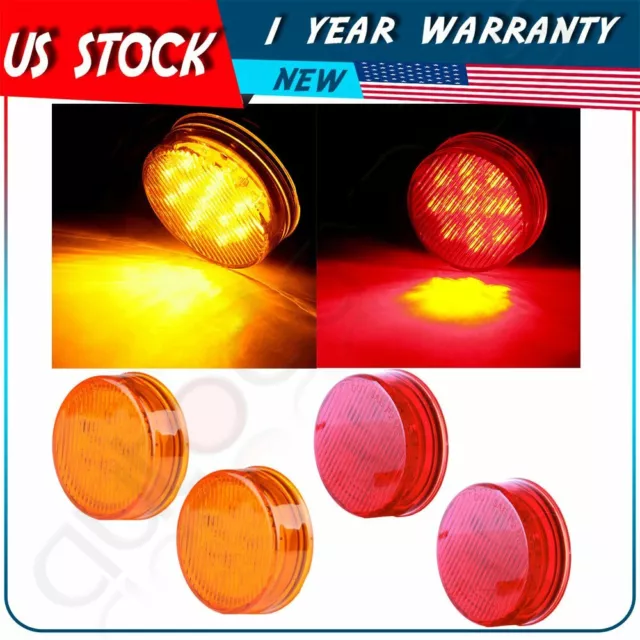 2Red &2Amber  2.5" Round Shape Side Marker 13Led Trailer Truck Clearance Light