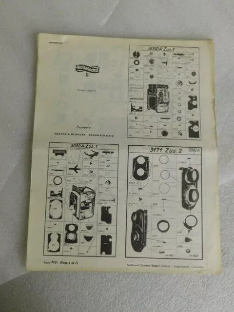 LISTA DE PIEZAS DE CÁMARA DE COLECCIÓN para Rolleicord Rollleiflex Minolta - Escuela de reparación nat década de 1950