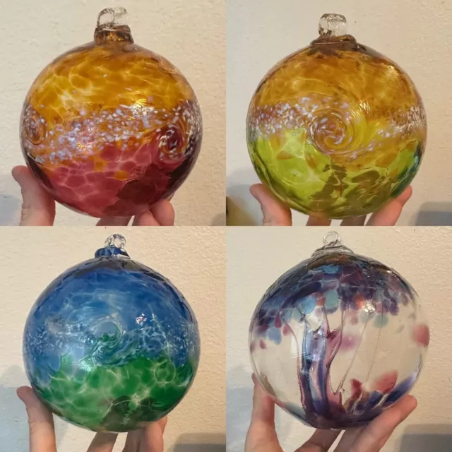 Lot of 4 KITRAS Hand Blown Art Glass Ball Sphere Ornaments, 6"