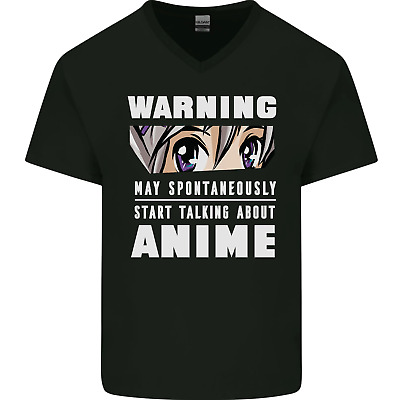 Warning May Start Talking About Anime Funny Mens V-Neck Cotton T-Shirt