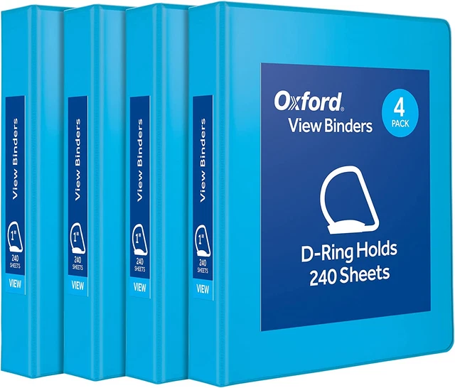Oxford® 3 Ring Binders, 1" D Rings, Holds 240 Sheets, Clearvue™ Presentation Bin