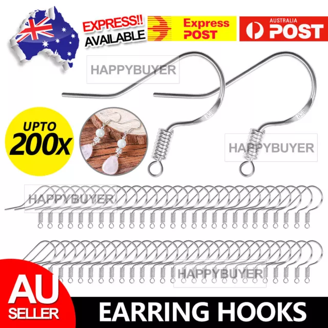 100/200pcs Sterling Silver Hooks Hypoallergenic Ear Wires DIY Earrings Jewelry