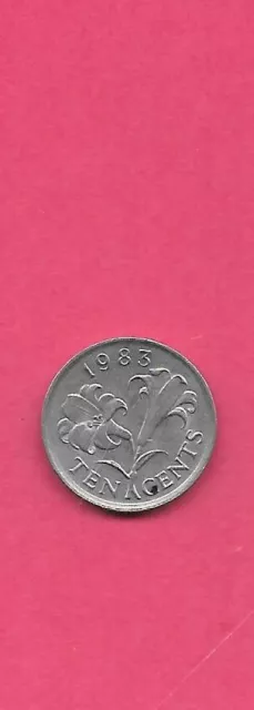 Bermuda Km17 1983 Xf-Super Fine Circulated Old Vintage 10 Cent Flower Coin