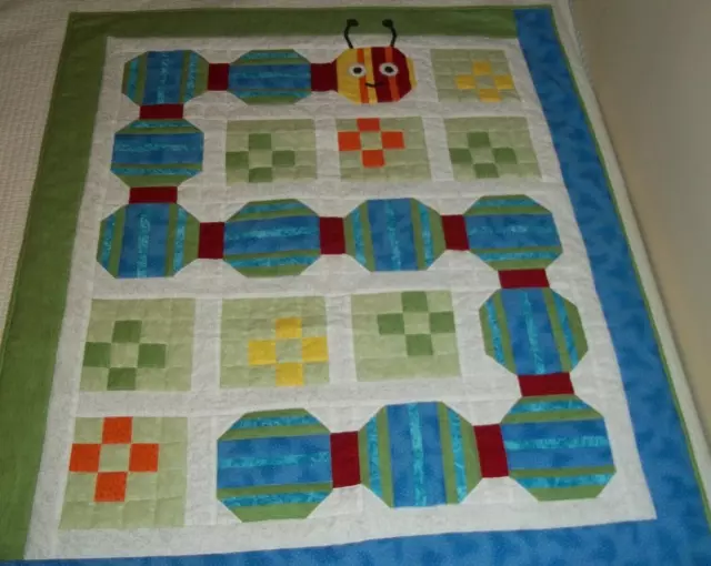 New Handmade Baby Boy Girl Quilt Crib Blanket  Appliqued Throw Inchworm Bugs