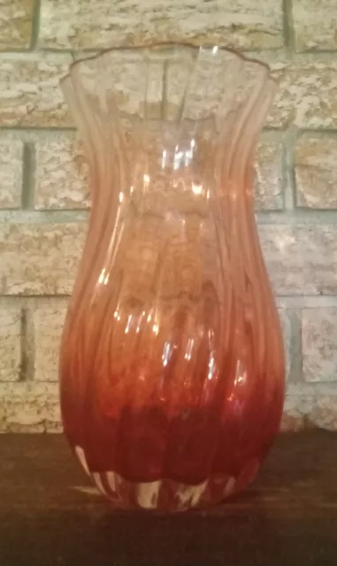 Red To Pink Teleflora Glass Vase Swirls Flared Heavy Bottom Thick Walled