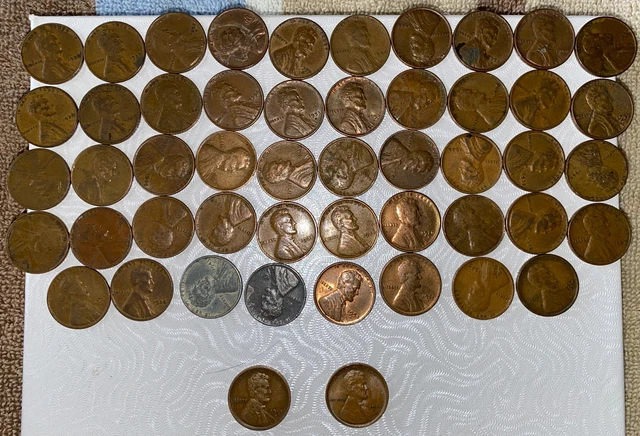1 US Lincoln Wheat Cent Penny Roll 1917-S/1909 VDB AU/UNC (50 Coins) Old Vintage 8