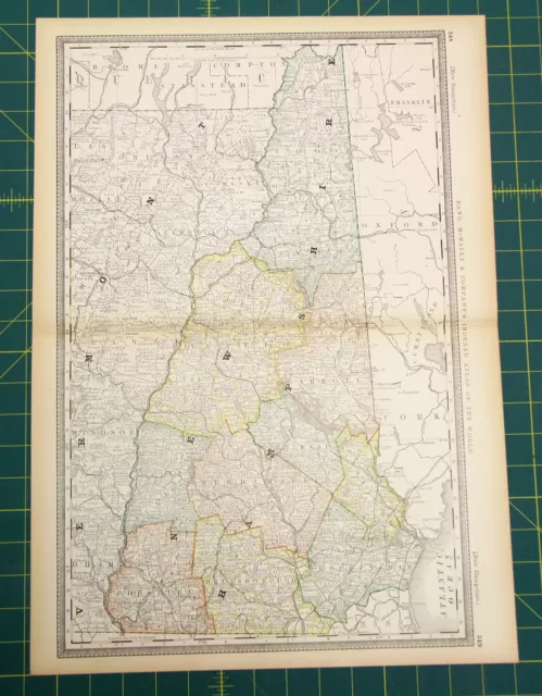 New Hampshire - Rare Antique Original Vintage 1883 Rand McNally World Atlas Map
