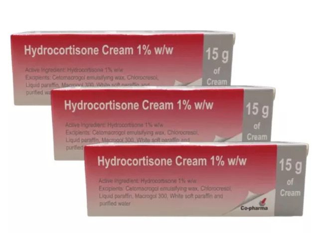 3x Hydrocortisone Cream 15g - Swelling Itching Irritated Skin Rash INSECT BITES.