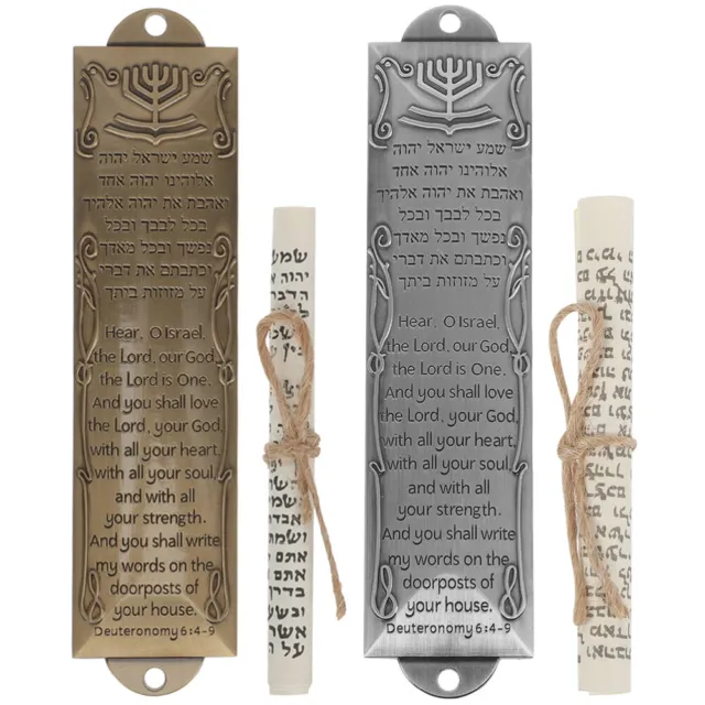 Metal Blessing Mezuzah Set with Scroll for Jewish Door Mitzvah