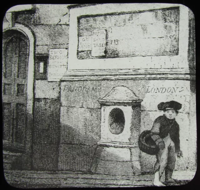 Glass Magic Lantern Slide 18TH CENTURY LONDON SCENE C1890 VICTORIAN DRAWING