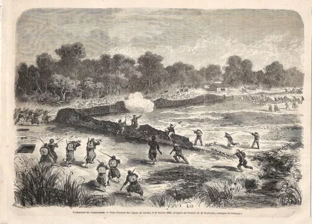 Viet Nam " Expedition De Cochinchine / Prise De Go Den " Gravure Engraving 1863
