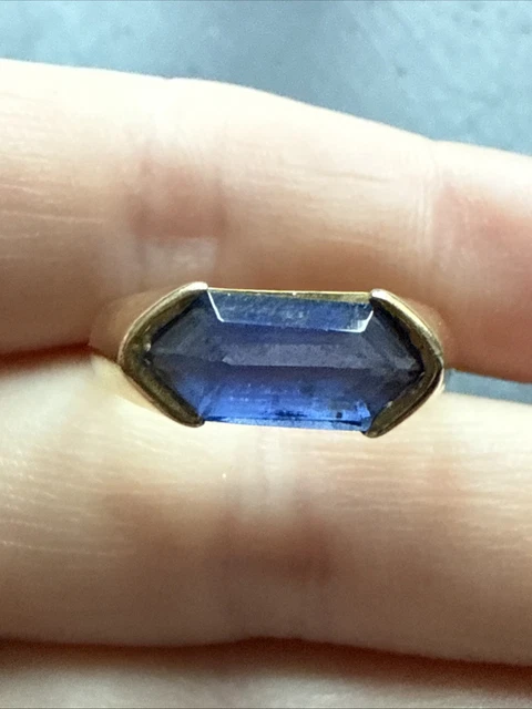 Bague Jonc Ancienne En Argent Massif 925 - Bleu - Taille 50