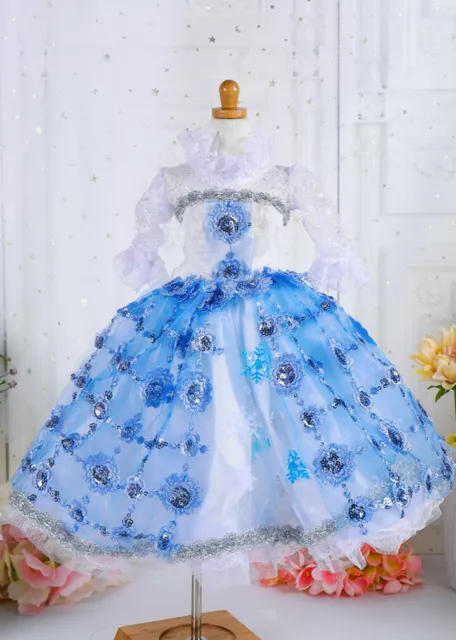 1/3 DDS BJD Outfit Doll Clothes Lolita Blue Peacock Lace Full Dress+Headwear AOD