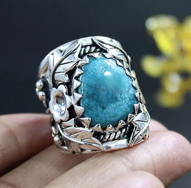 925 Sterling Silver Turquoise Navajo Mens Ring Ethnic Jewelry Boys Ring Size-10