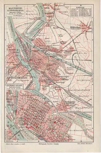 Mannheim-Ludwigshafen Jungbusch Mapa de la Ciudad Um 1908 La Au Neckarstadt