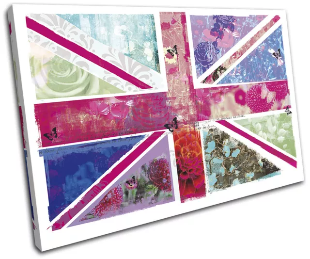 Union Jack Shabby Chic Retro Maps Flags SINGLE TOILE murale ART Photo Print