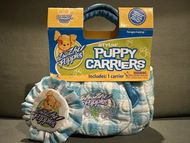 Zhu Zhu Puppies Puppy Carrier Blue Stripe Plaid Fabric Stylin’ Dual Handle Bag