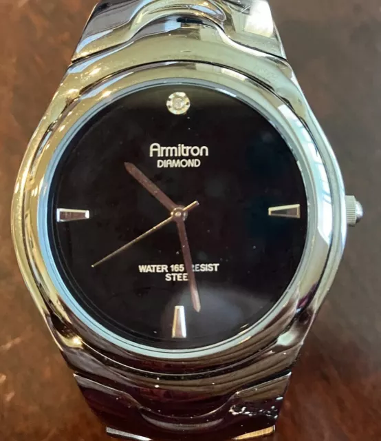 Armitron Diamond Steel Mens Watch Excellent Working Condition