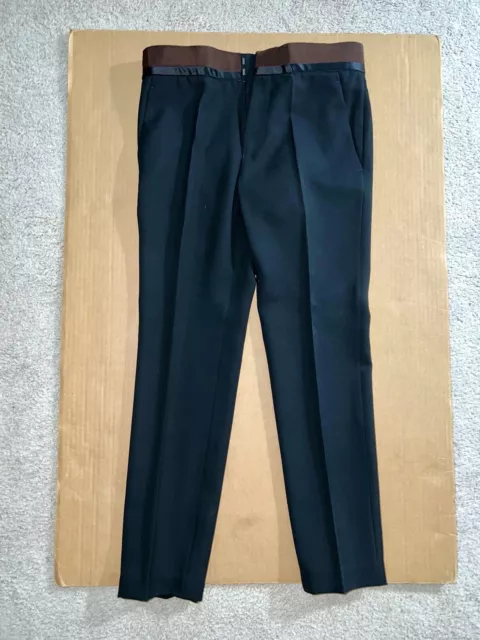 Haider Ackerman Black Wool Cropped Pants w/Brown Grosgrain Waistband. 46/IT.