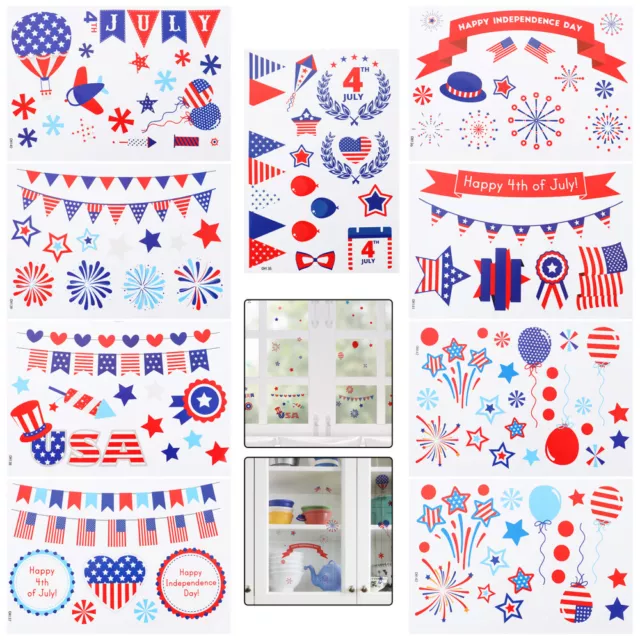 9 Sheets Home Decals Independence Stickers 4th of July Day Theme Wall Window