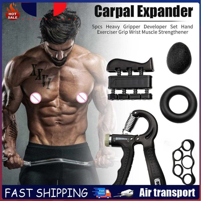 5pcs Heavy Gripper Set Hand Exerciser Grip Wrist Strength Training (Black) ~