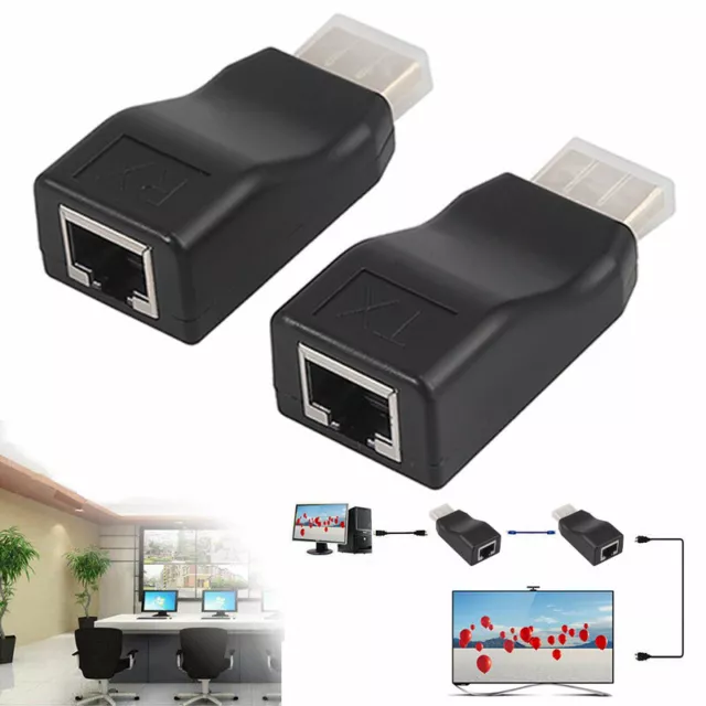 2X HDMI 1080P 4K Signal Extender To RJ45 Over Cat 5e/6 Network Ethernet Adapter