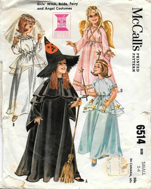 MCCALLS # 6514 Sewing Pattern: Girls Witch Bride Fairy Angel Costumes