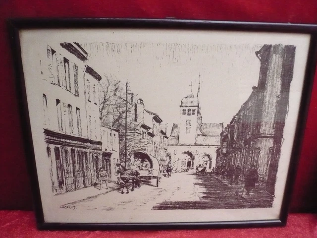 Antiguo Cuadro __ Escena de Calle Ocupada __ Firmado __ Enmarcado __