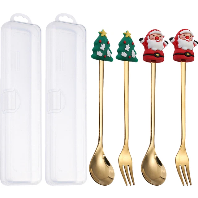 2 set di cucchiai agitanti a tema natalizio kit stoviglie festa cucchiaio da dessert
