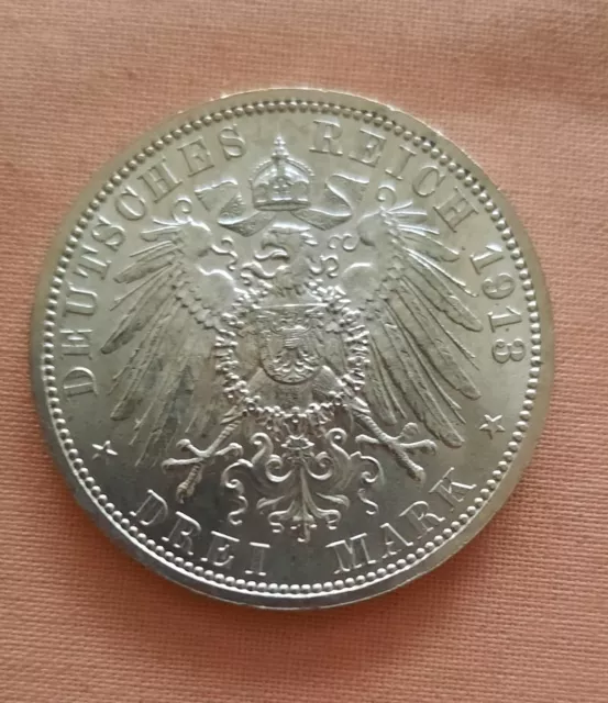 3 Mark Silbermünze Preussen Kaiser Wilhelm II 1913 A in Uniform