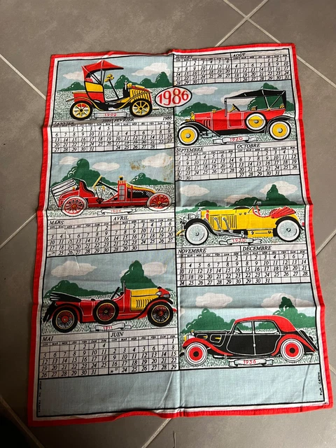 ANCIEN TORCHON 1993 CALENDRIER Décor Sports Auto Moto. Made in FRANCE État Neuf EUR 5,00 - FR