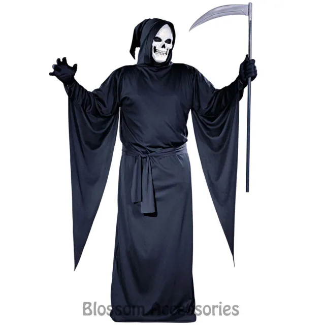 CA60 Grim Reaper Scary Horror Hooded Robe Halloween Fancy Dress Mens Costume