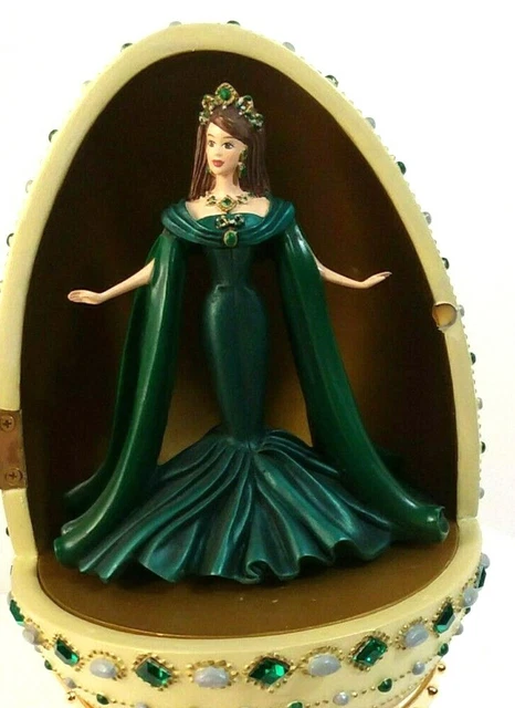 New Open Box Collectible Empress of Emeralds musical Barbie in jeweled egg gift