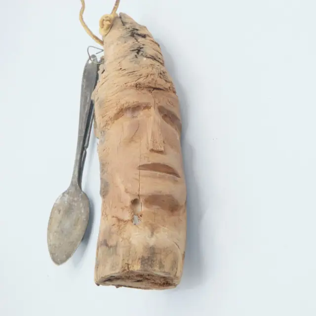 Antique Native American Wood Hanging Tree Spirit Face Carving 9" Folk Art