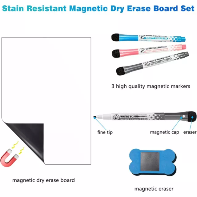 Magnetic Fridge Whiteboard, Dry Erase Magnet Memo Board Kitchen Notice Planner 3