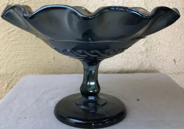 Dark Australian Crown Crystal Carnival Glass Plain Compote, Broken Chain Ext