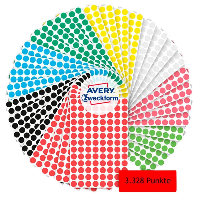 AVERY Zweckform Klebepunkte 59994 schwarz, rot, blau, grün, gelb, weiß,...