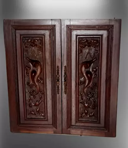26" Pair French Antique Wood Carved Architectural Pillar Panel Door Solid Oak