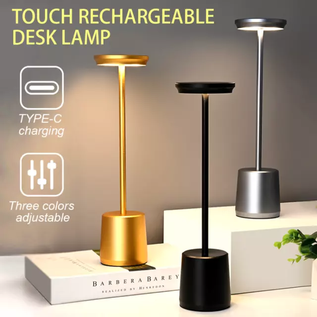Cordless Table Lamp USB-C Rechargeable LED Light Touch Dimming Metal Desk Lamp