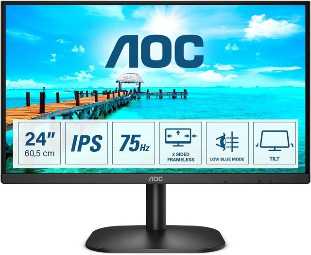AOC PC Monitor Computer Bildschirm 24 Zoll HDMI, VGA, FullHD, IPS