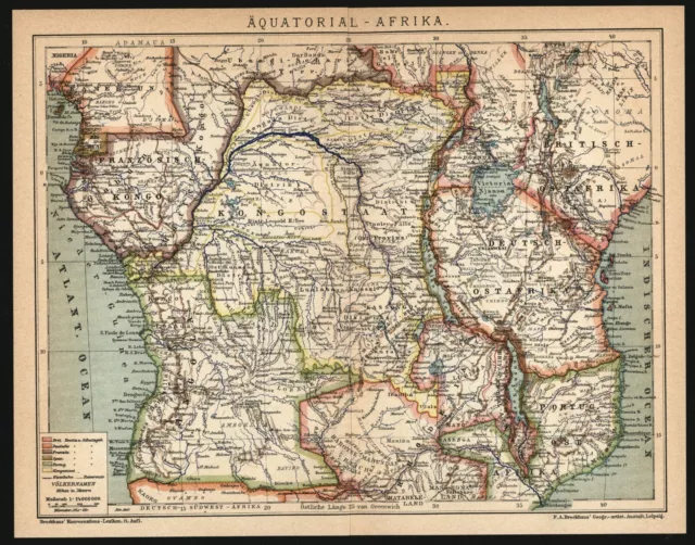 Landkarte anno 1905 - Kolonien - Deutsch-Ostafrika DOA Kamerun - Kongo - Gabun