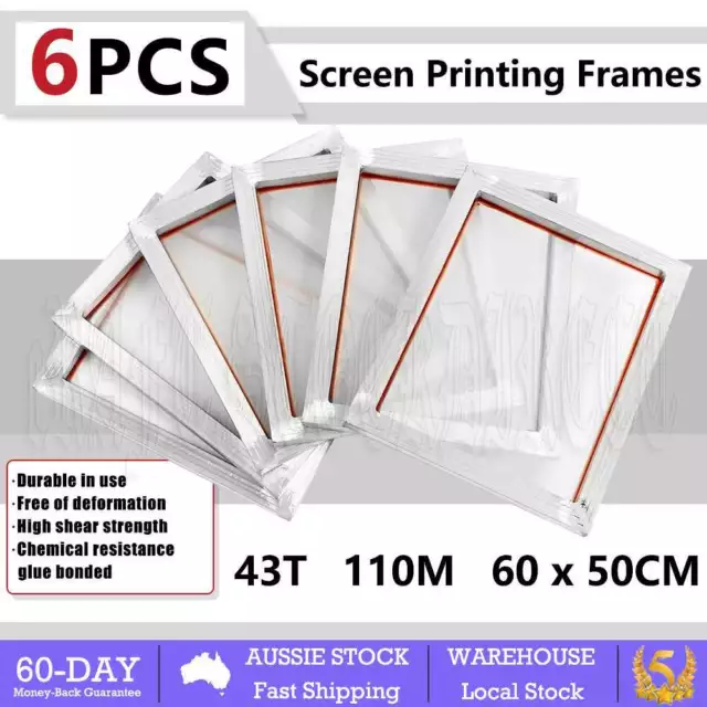 6X Aluminum Alloy Silk Screen Printing Frame With 43T/110M Mesh 60 x 50CM Kit OZ
