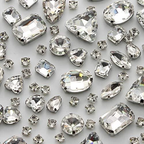 Sew on Rhinestones 100 PCS Mixed Shapes Glass Rhinestones Sew on Crys...