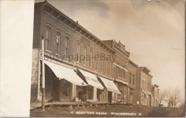 1908 RPPC West Side Square Meat Market Store Williamsburg Iowa Photo Postcard 2