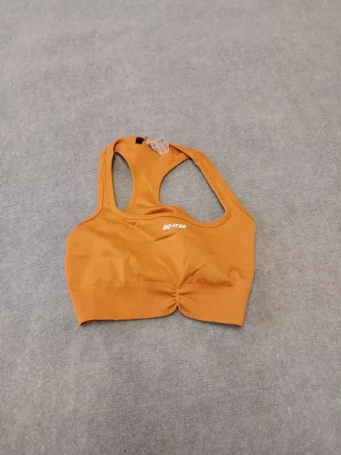 BO AND TEE WOMENS CROPPED RADIATE RUCHED SPORTS BRA IN ORANGE SIZE MEDIUM