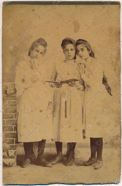 1890c Ritratto ragazze Fotografia albumina Edoardo Gerola Egidio Boni Cremona