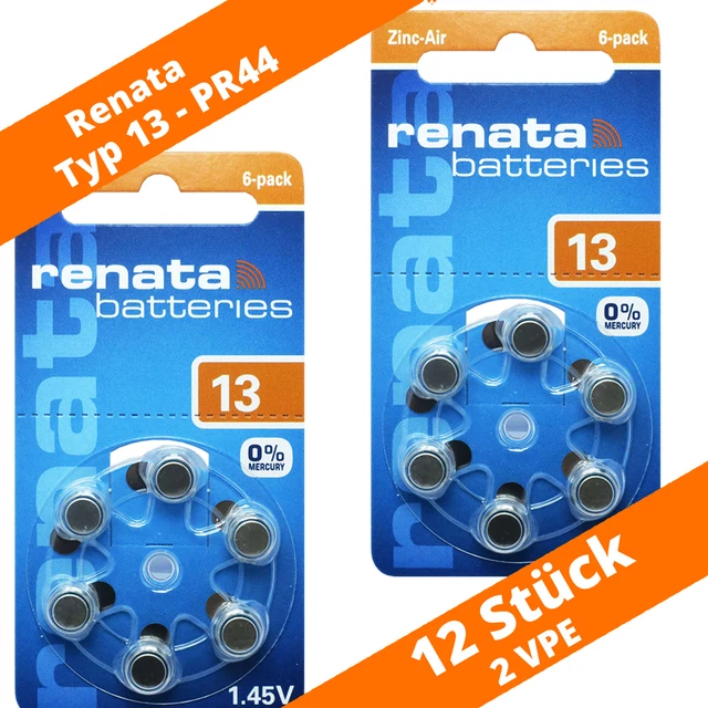 12 pilas de audífonos Renata tipo 13 PR48 naranja 2x 6 blister 1,45V zinc aire