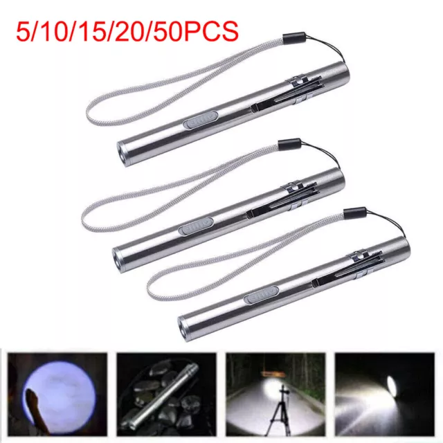 Lots USB Rechargeable Mini LED Flashlight Stainless Steel Pen Light 1000 Lumens
