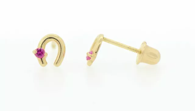 14K Solid Gold Baby CZ Cross Earrings Screw Back Children Stud