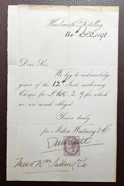1891 John Watney & Co., Wandsworth Distillery Invoice